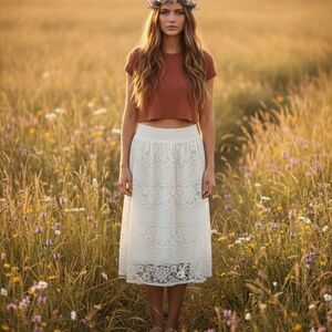 Elegant Lace Midi Skirt in CreamVintage Vibe Hippi Vibe